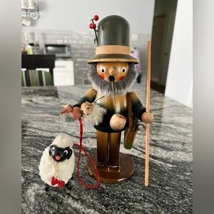 Vintage Steinbach Handcrafted Wooden Shepherd Smoker with Shee